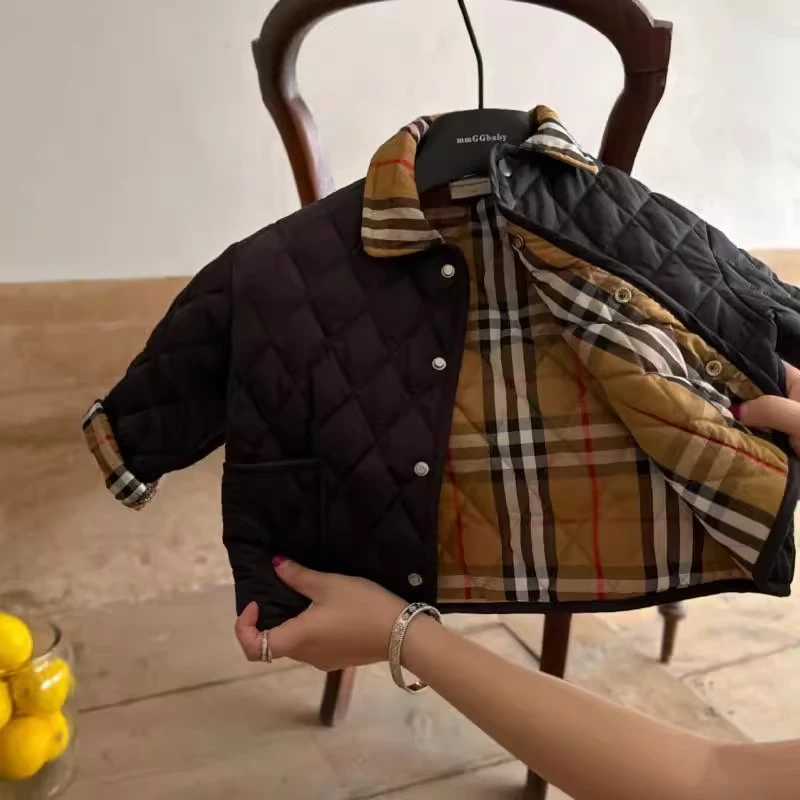 儿童韩版棉服2025冬款外套女童棉袄格子男童棉服童装外套潮童上衣