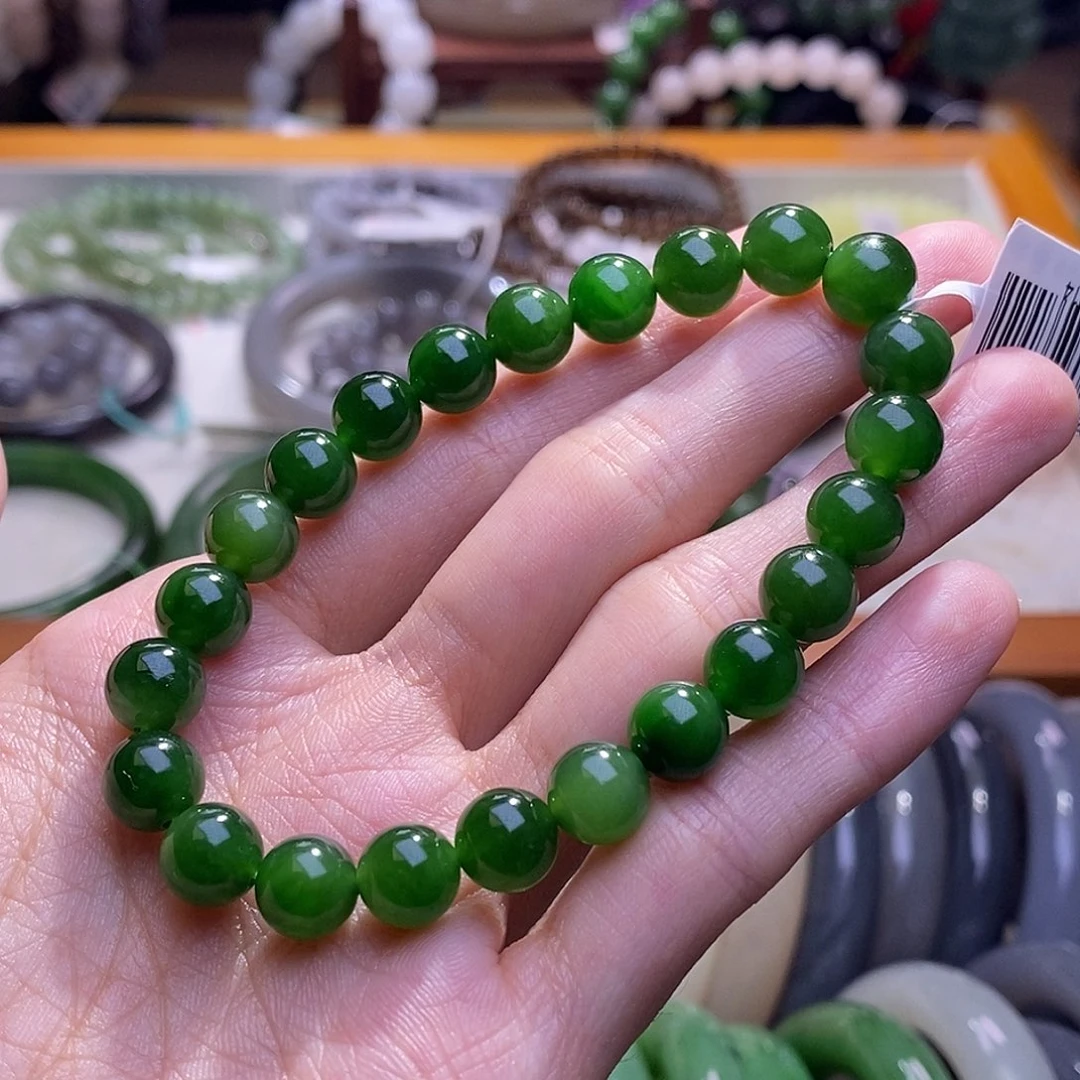 颈饰未镶嵌和田玉碧玉阳绿手串8MM