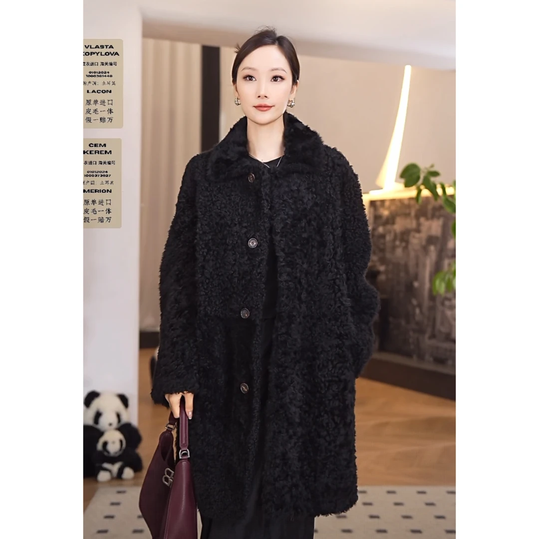 BARONY【82620】驼色双面穿LACON泰迪拉贡进口外套皮毛一体