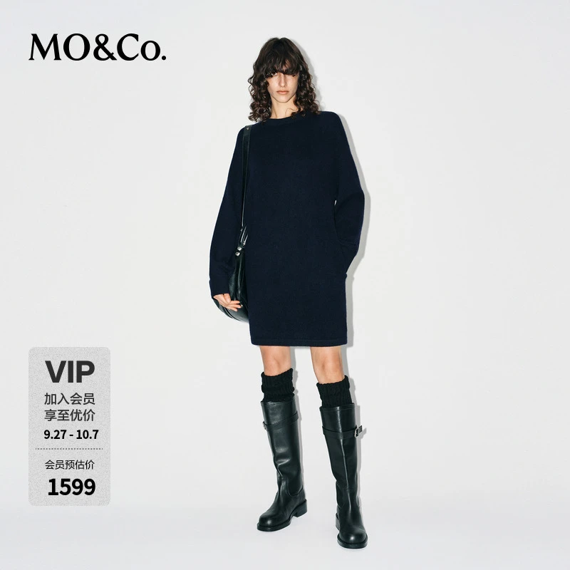MOCO针织连衣裙2025冬新品羊毛牦牛绒拼佩斯利花纹飘带MBE4DRST01
