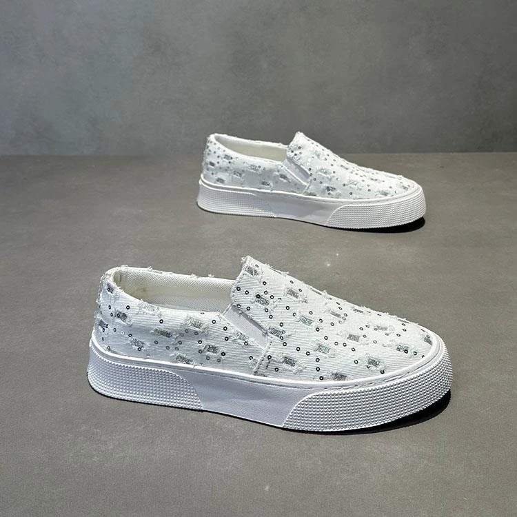 一脚蹬亮片板鞋男2025新款舒适透气布面百搭轻质网红爆款休闲男鞋