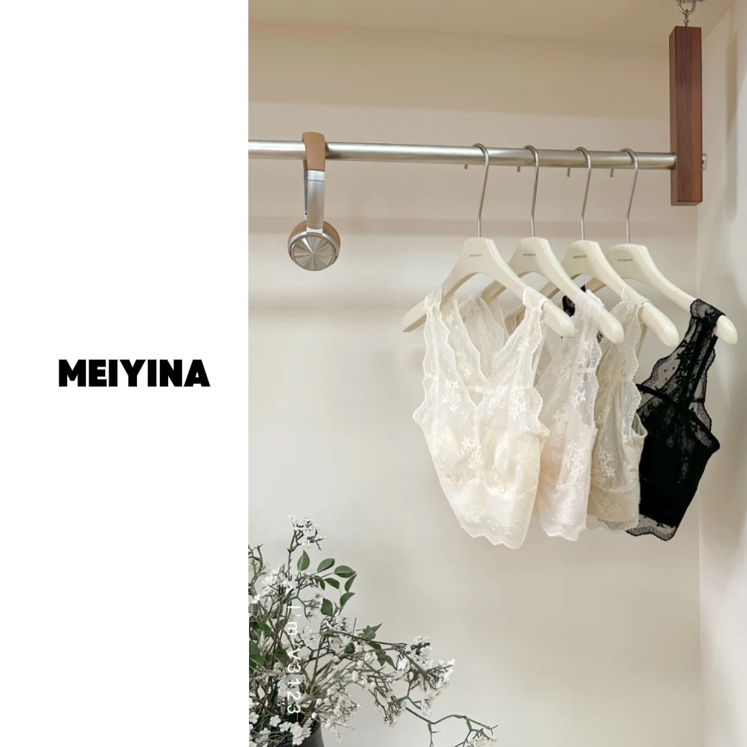 MEIYINA定制 法式蕾丝超薄兔耳朵水晶杯大胸显小美背文胸