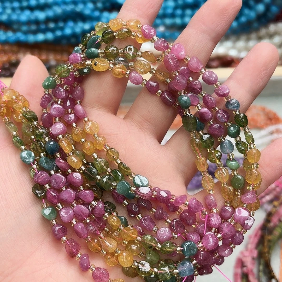 玛瑙/玉髓未镶嵌珠宝半成品4-6彩碧玺糖豆一条