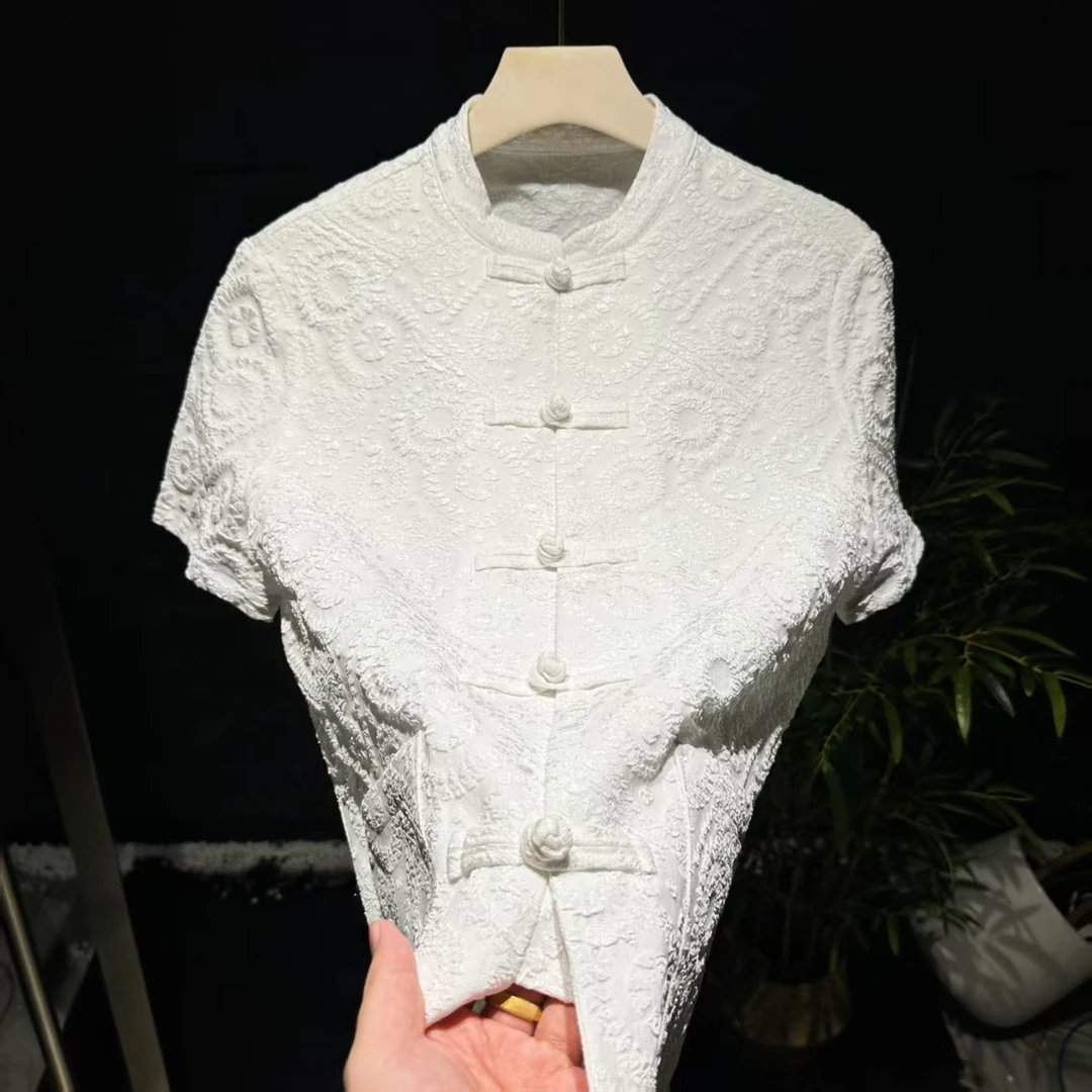 夏季半袖盘口新中式气质男款时尚中国风白色网红套装时尚上衣短袖