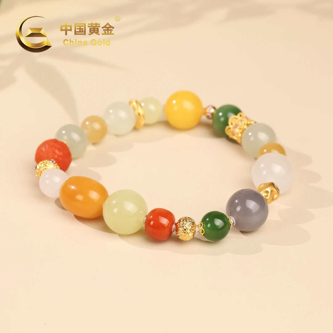 【中国黄金】福聚 | 和田玉*手串*18k金镶嵌-S3931-L-Y