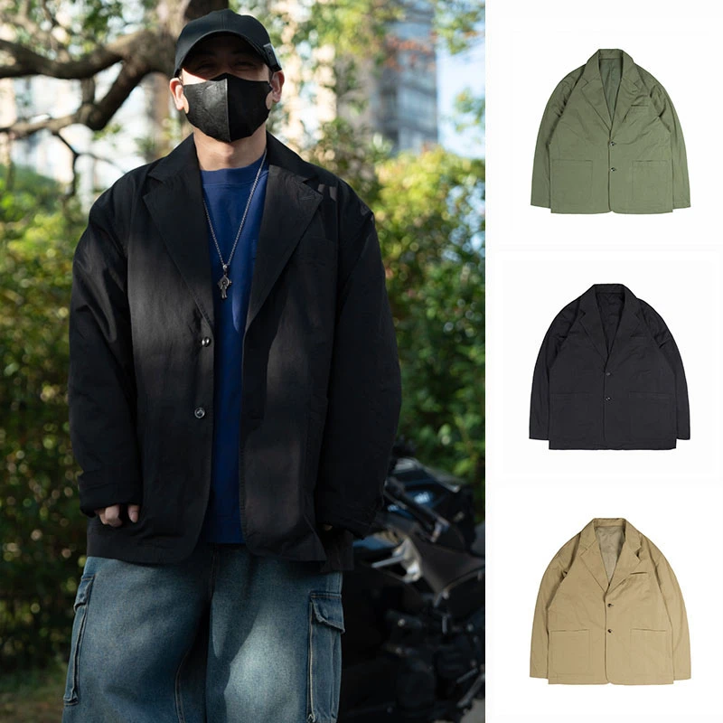 【卷袖穿更氛围感的西装】高街全精梳纯棉洗水落肩休闲西装西服6772