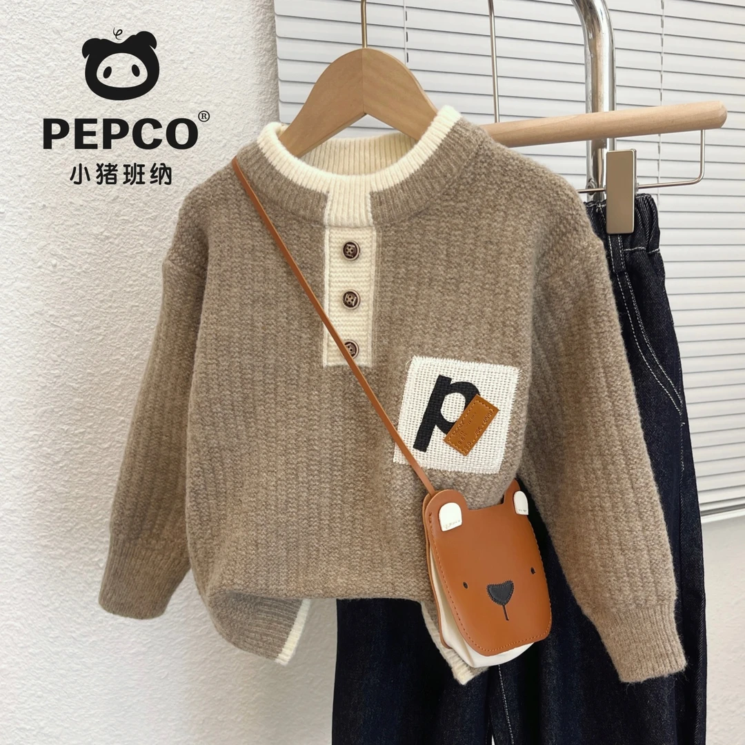 PEPCO/小猪班纳儿童圆领毛衣2025秋冬男童加厚针织衫洋气打底衫潮