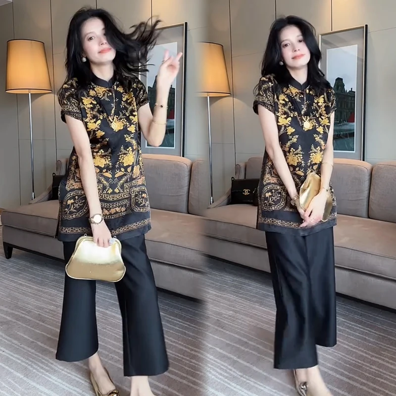 2025夏季新款时尚显瘦气质网红高档洋气女高级宽松大码短袖两件套