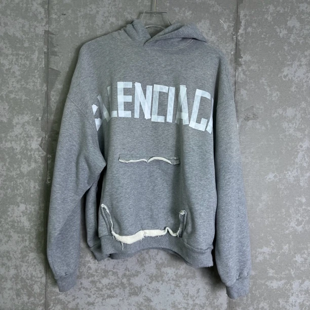 未使用 Balenciaga/巴黎世家 XS*1/灰色胶带帽衫/17279