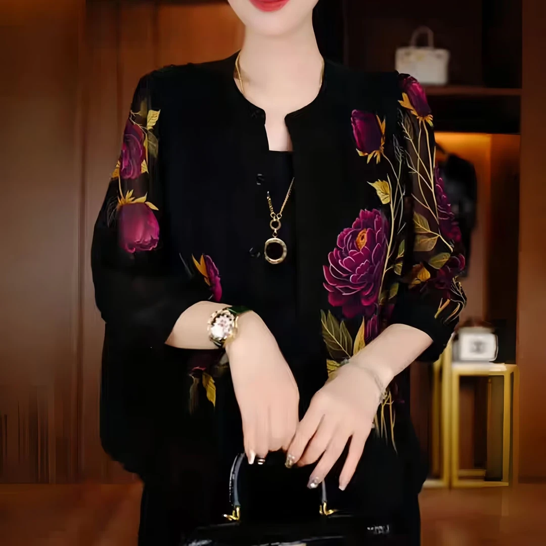 早秋新款高贵外搭薄款九分袖冰丝衬衫妈妈装休闲百搭披肩防晒外套
