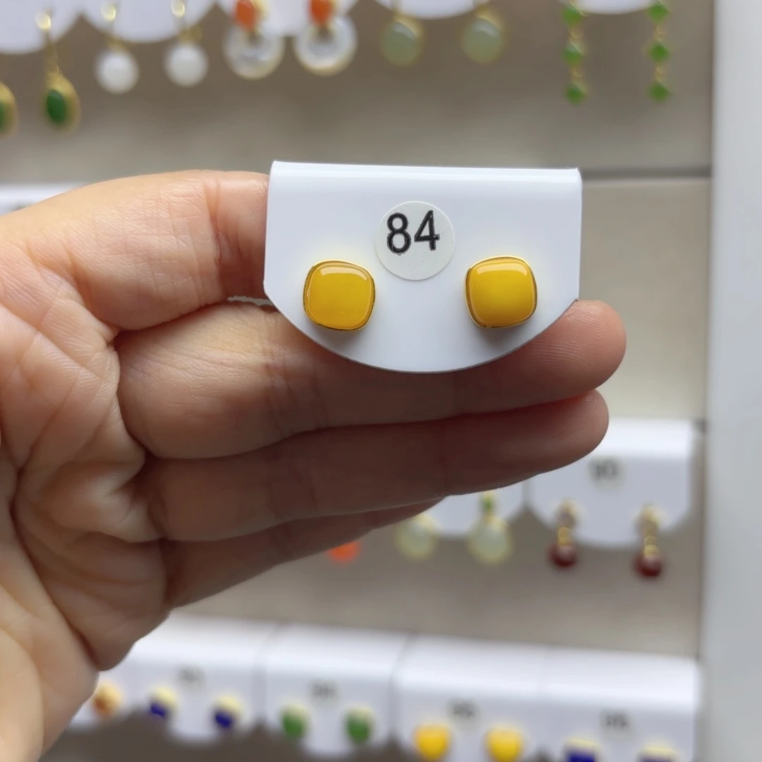 蜜蜡银S925镶嵌耳饰