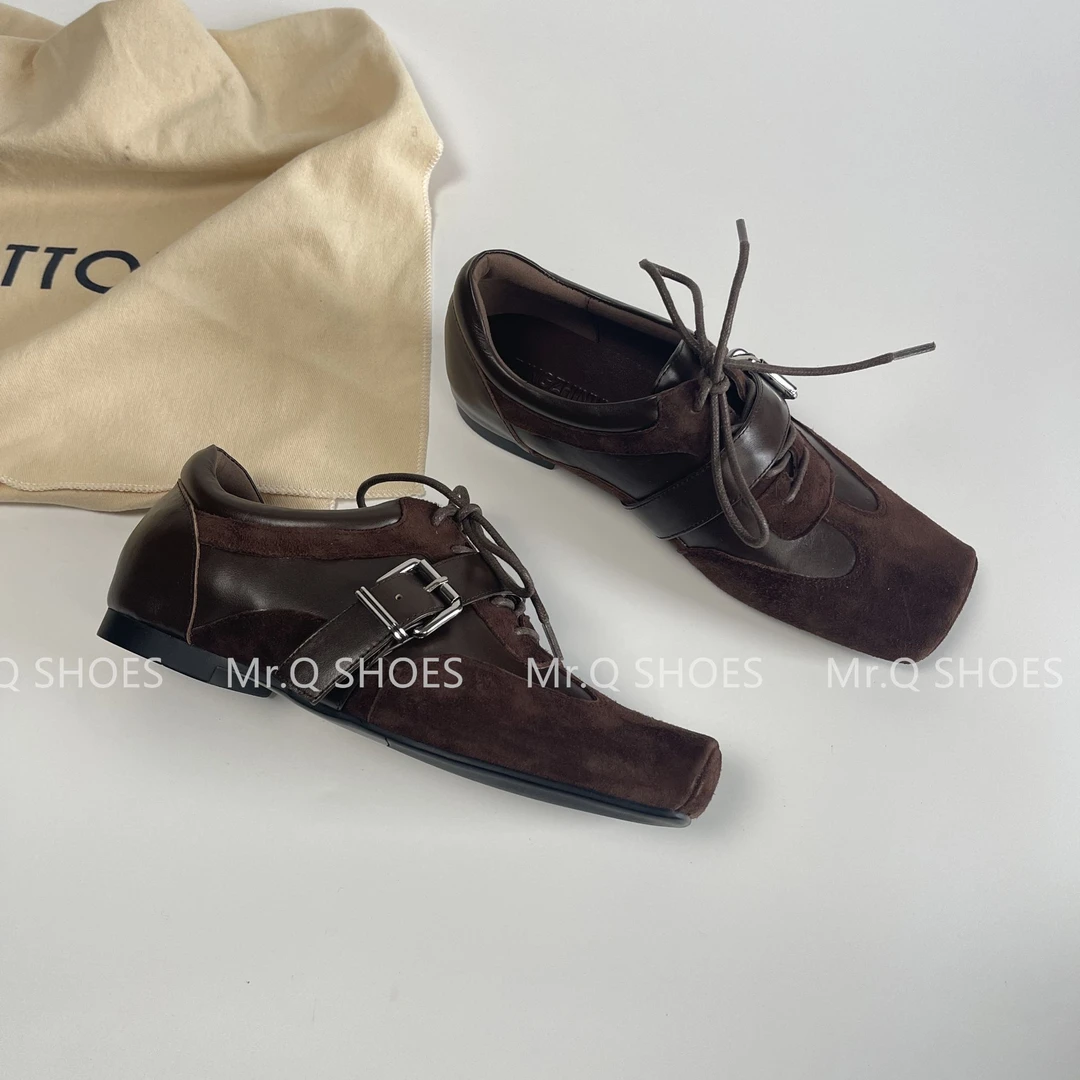 34-40码/跟高2.5cm/黑棕/英伦风单鞋猪鼻子绑带一字扣休闲百搭