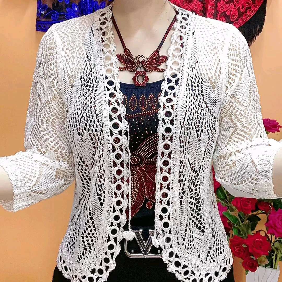 时尚百搭冰麻针织披肩外搭女装镂空外套春夏秋搭配连衣裙旗袍披肩