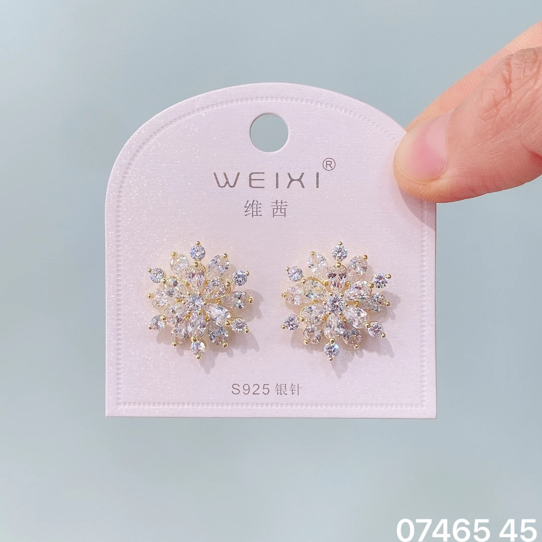 铜合金耳饰 维茜新品银针07465精致时尚闪亮锆石耳环