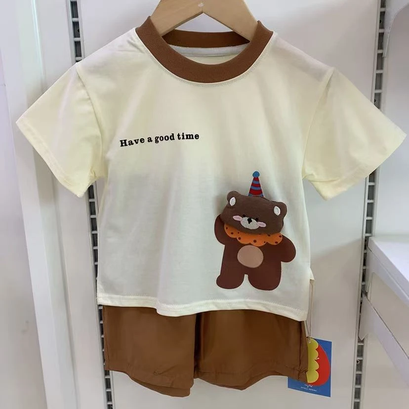 8825022卡通短袖圆领套装（咖色小熊）