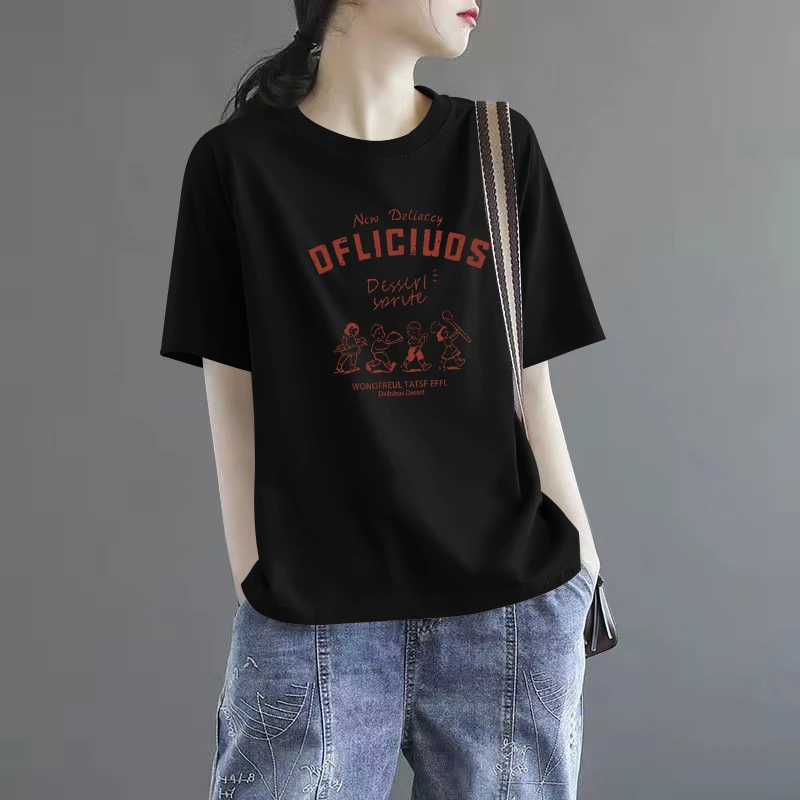 夏装100%纯棉女士t恤黑色短袖胖mm大码女装遮肚子薄款显瘦百搭款
