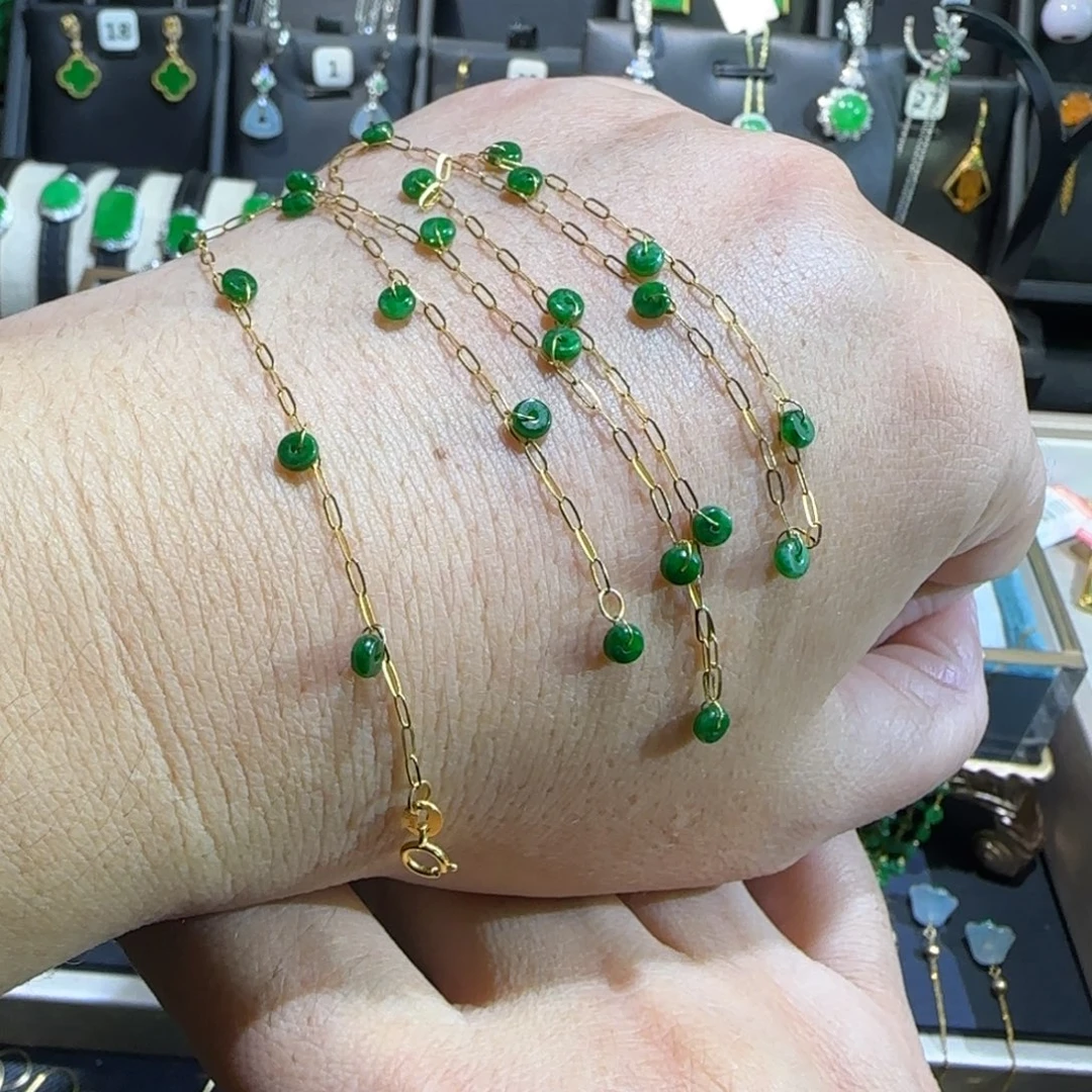 翡翠18K金镶嵌颈饰满天星45cm