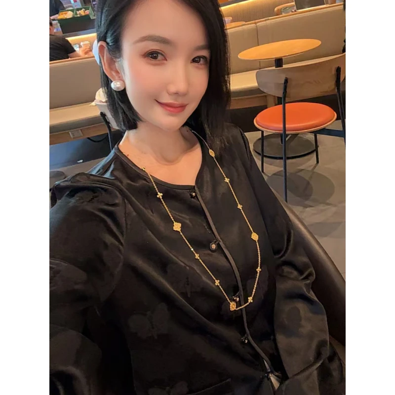 QIAN【上久楷重缎黑金蝴蝶】外套