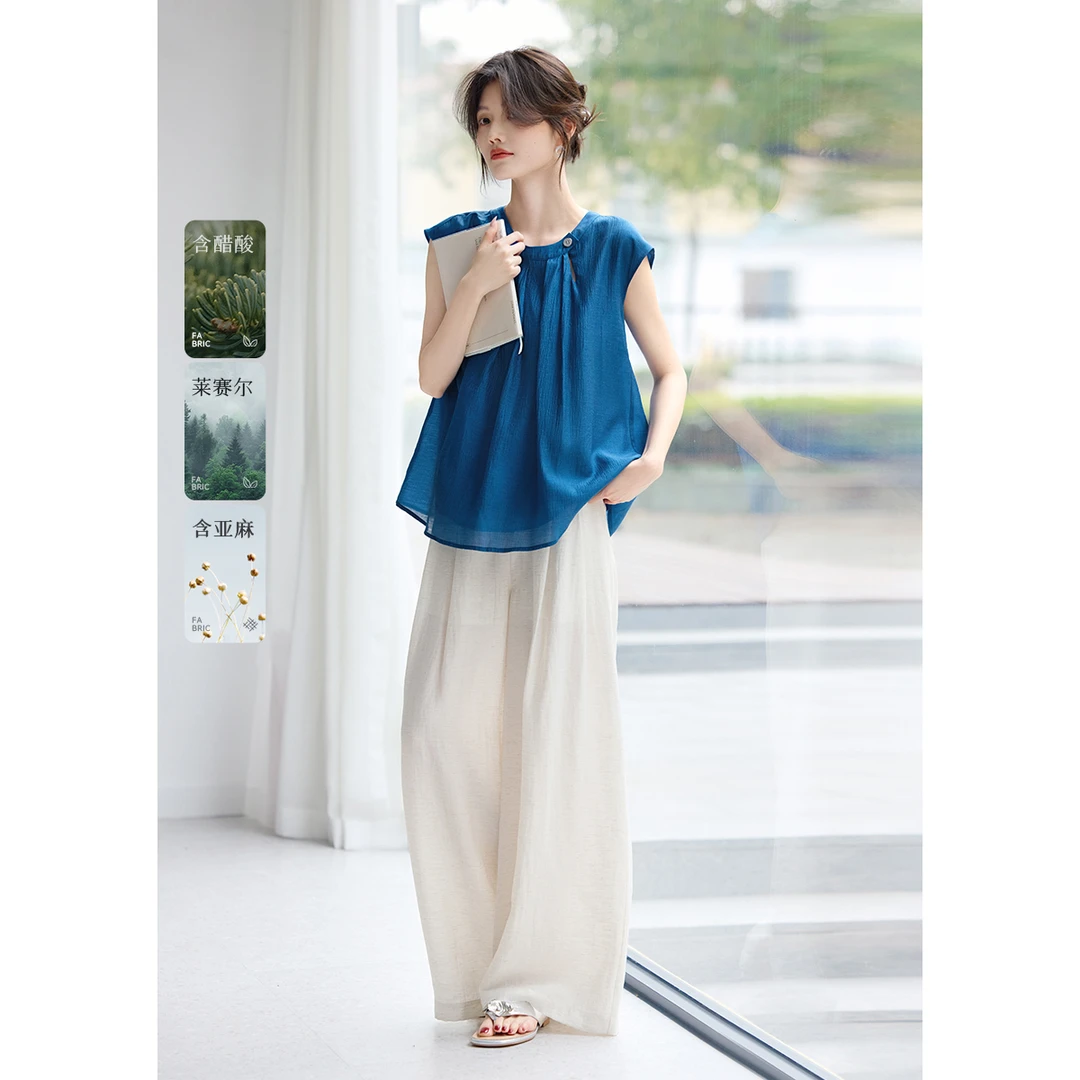 莱赛尔亚麻时尚套装女2025年夏季今年流行的多巴胺穿搭两件套