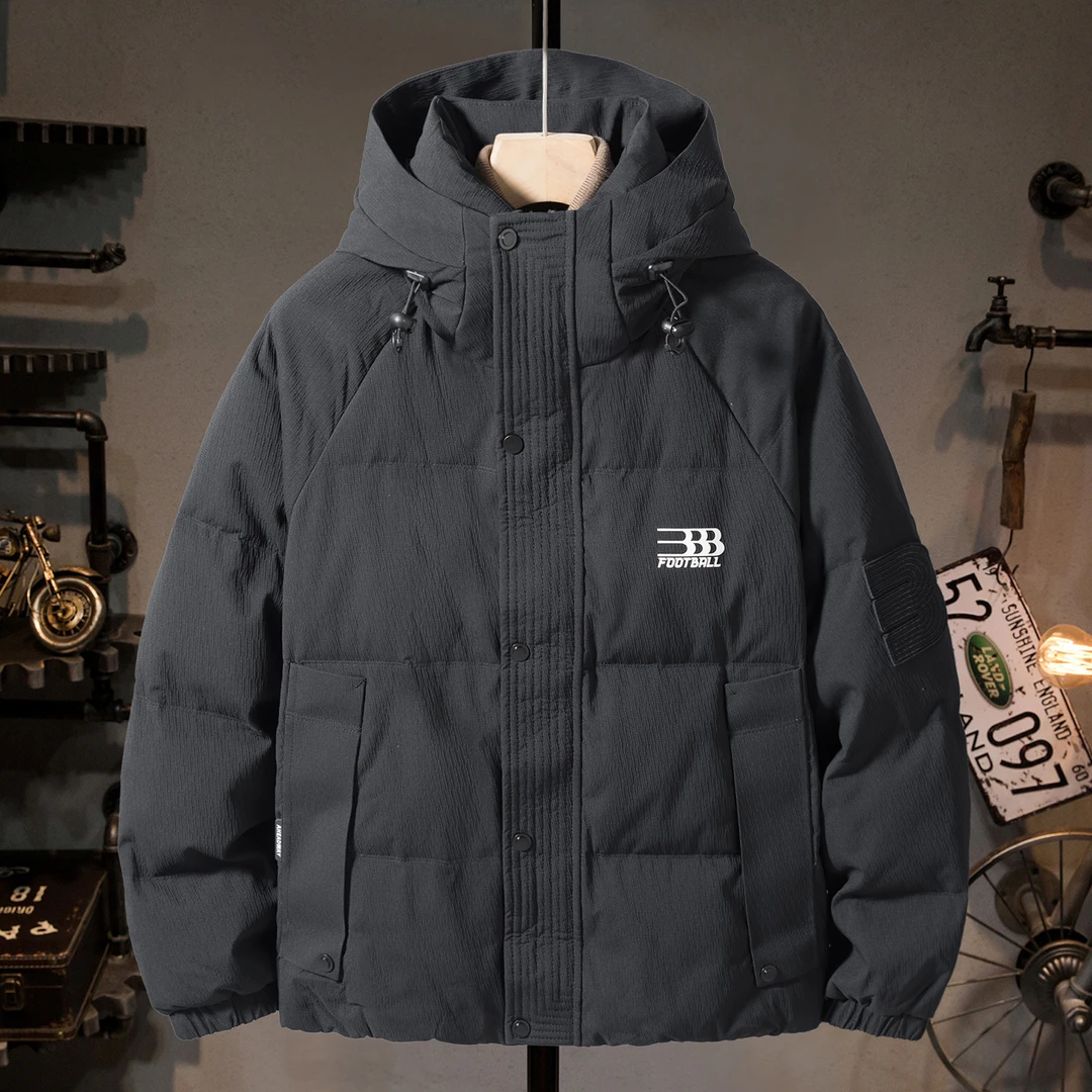 U&PURA黑色潮牌户外工装羽绒服男冬新款加厚保暖连帽防风鸭绒外套