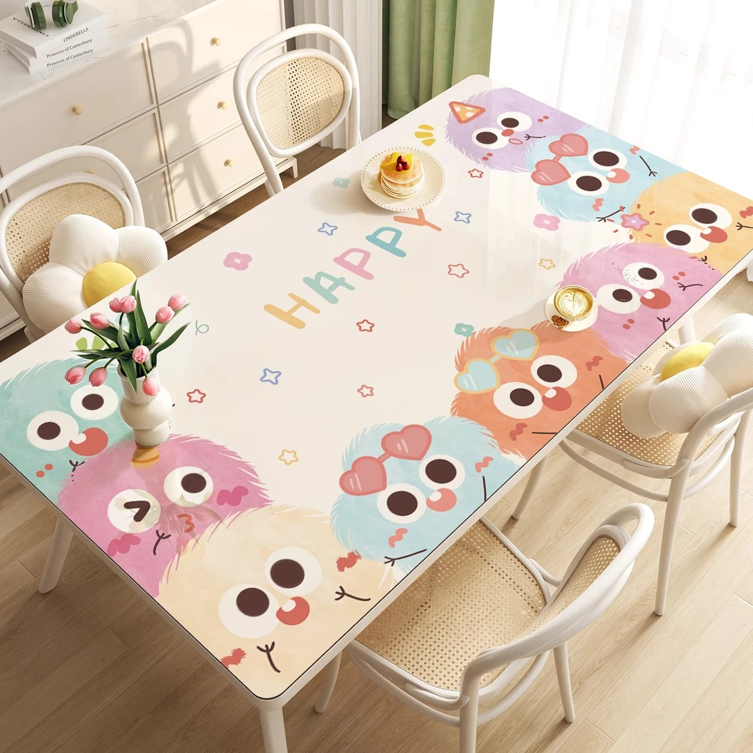 卡通桌布防水防油免防烫pvc软玻璃餐桌垫高级感台布茶几桌垫