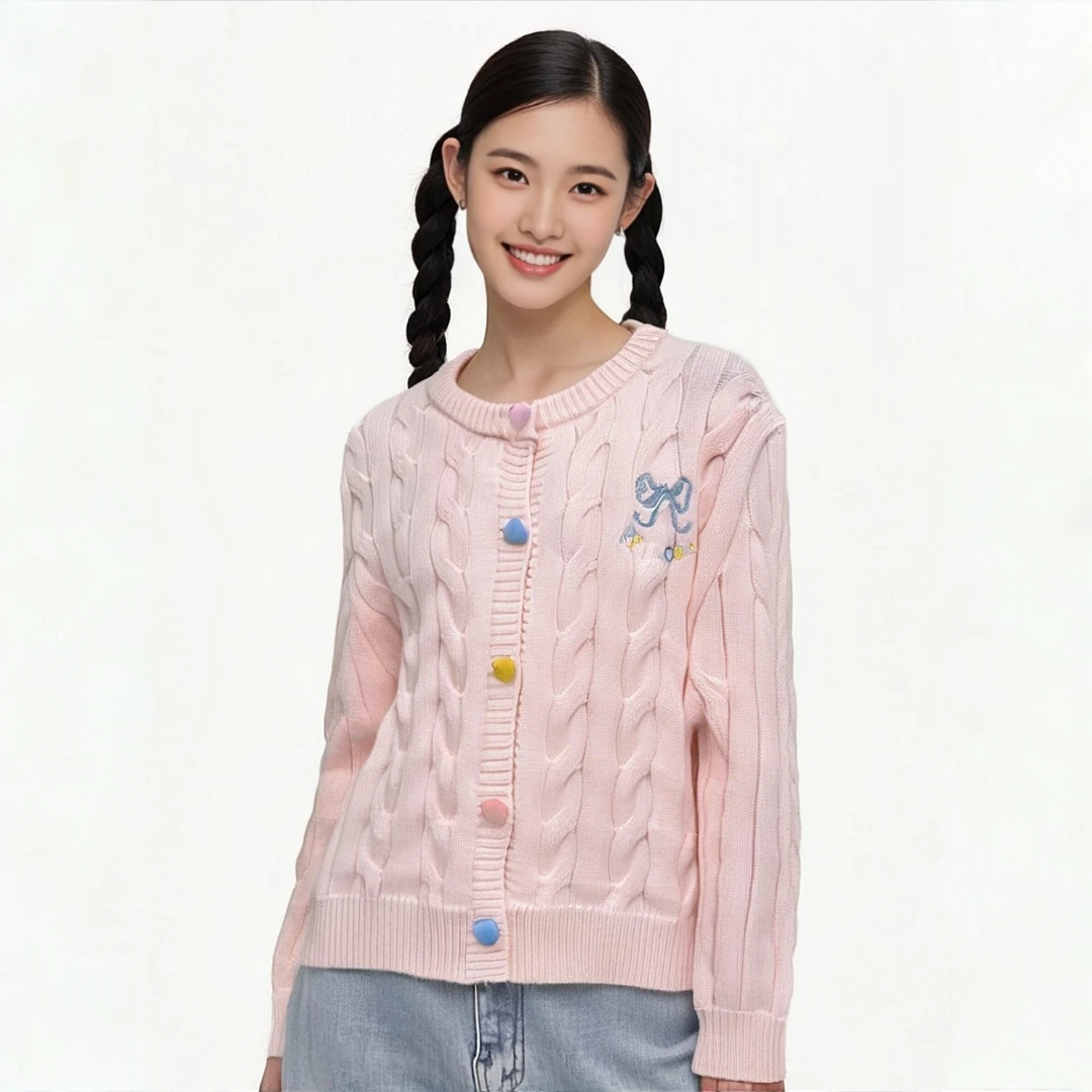 2025女童毛衣针织衫秋冬甜美在逃公主风纯色显瘦软糯气质百搭开衫