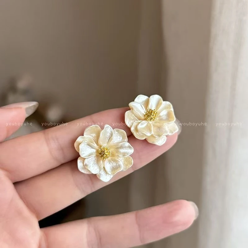 铜合金耳饰 925银针7257《花花》山茶花高级感小众气质耳饰甜美耳