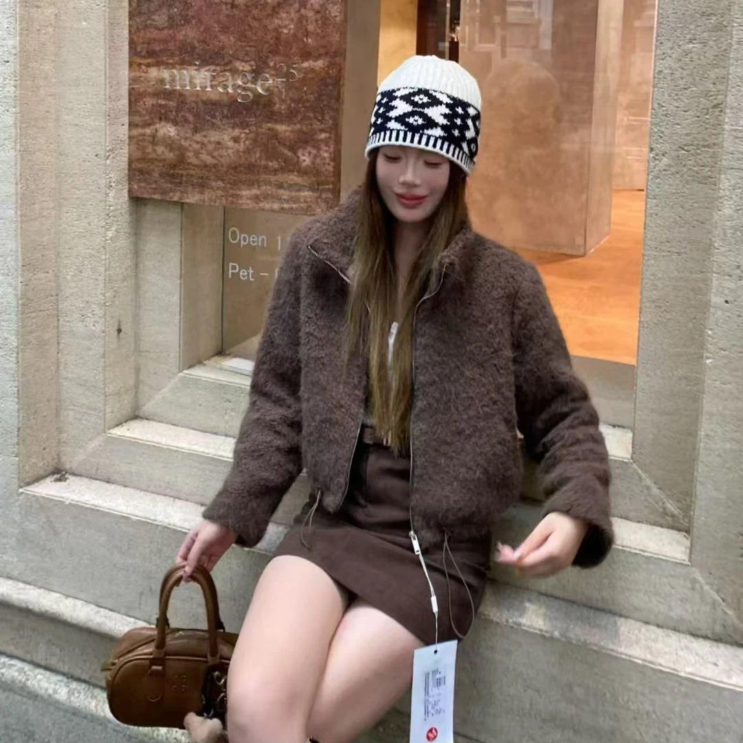 无印心匠纯色~拉链 皮毛一体 时尚百搭 毛毛外套 A75998