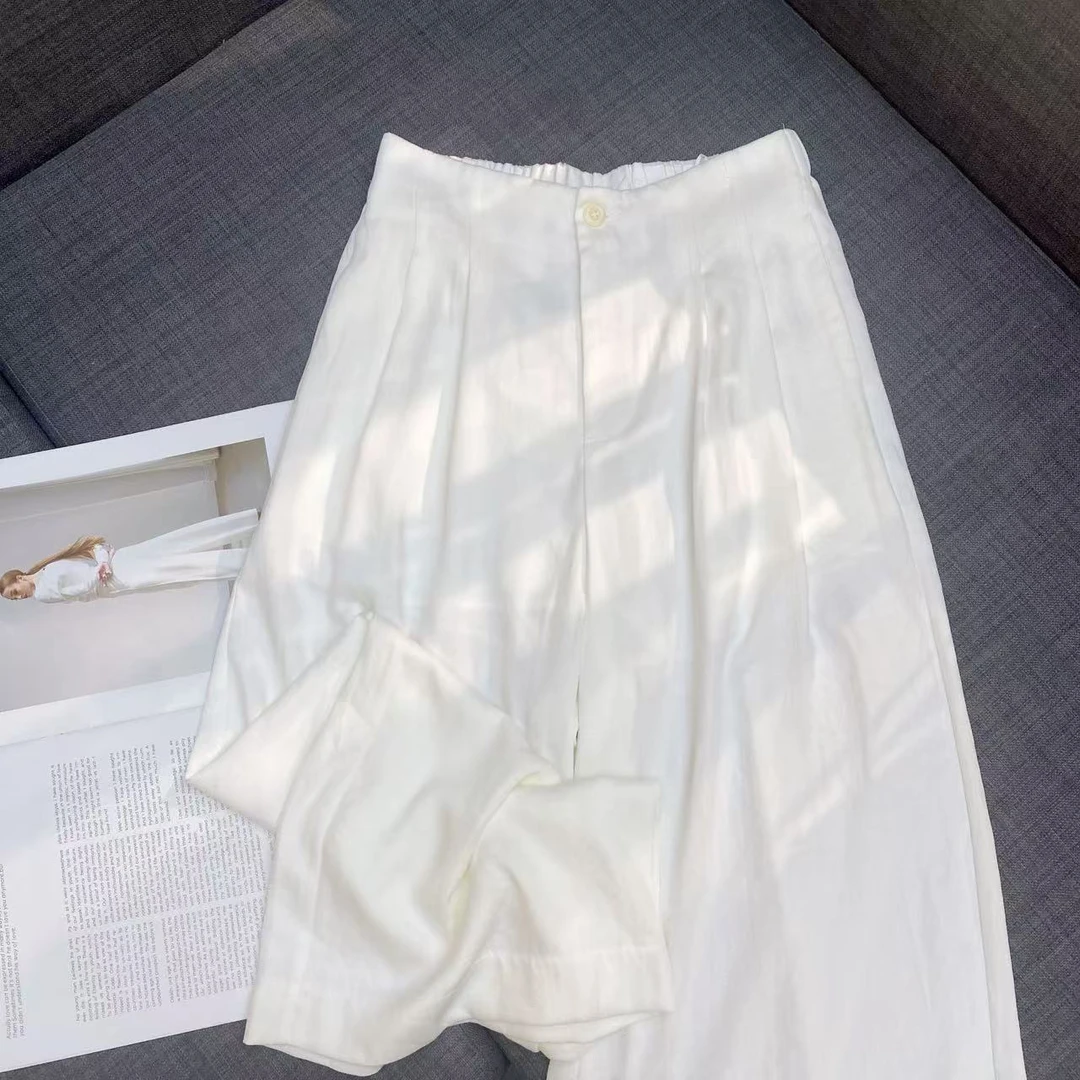 【墨臻精选】夏季新款时尚薄款显瘦白色垂感经典阔腿休闲裤A6690