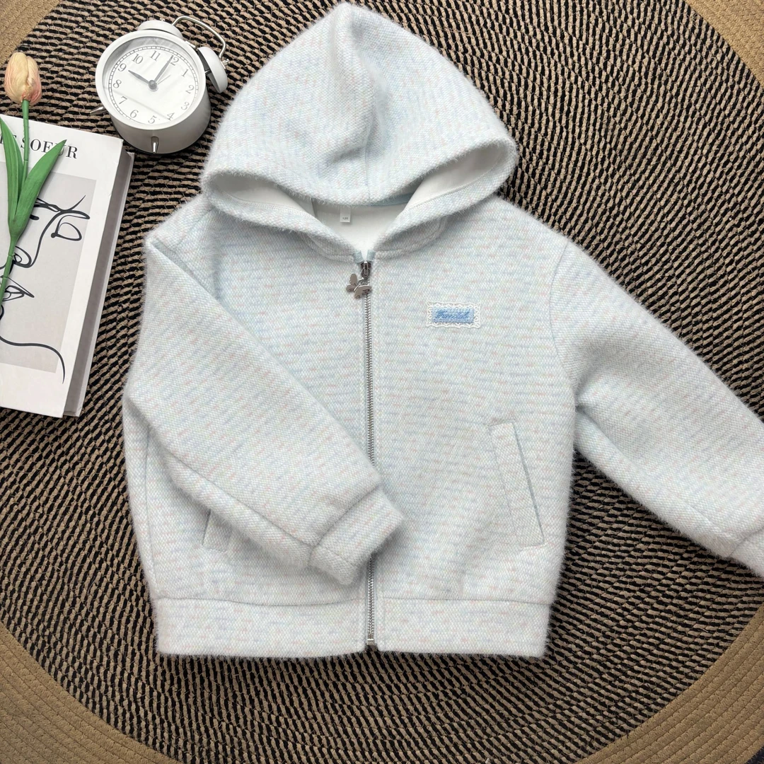 【童装】2025秋冬洋气时尚韩版休闲百搭亲子装女童柔软蓝色外套