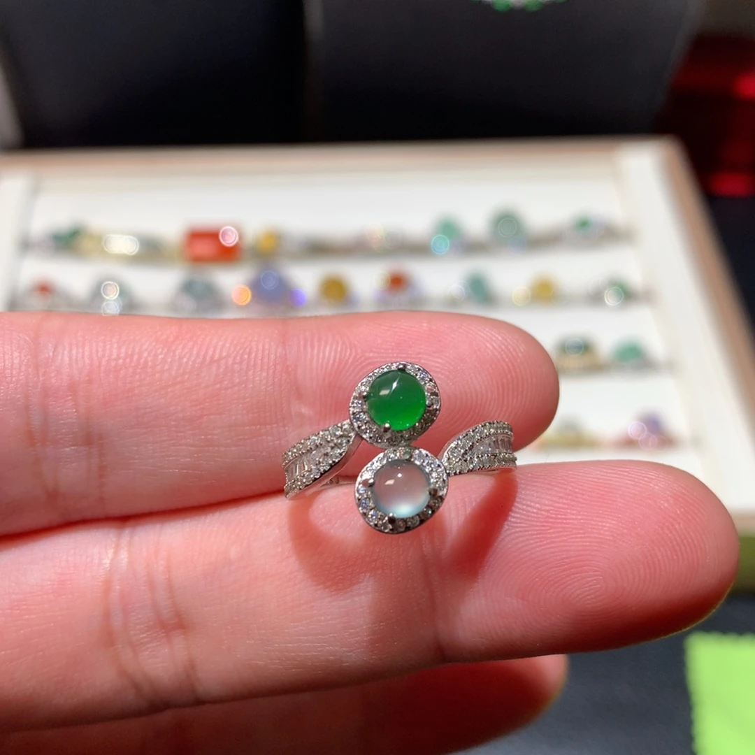 翡翠银S925镶嵌耳饰00029