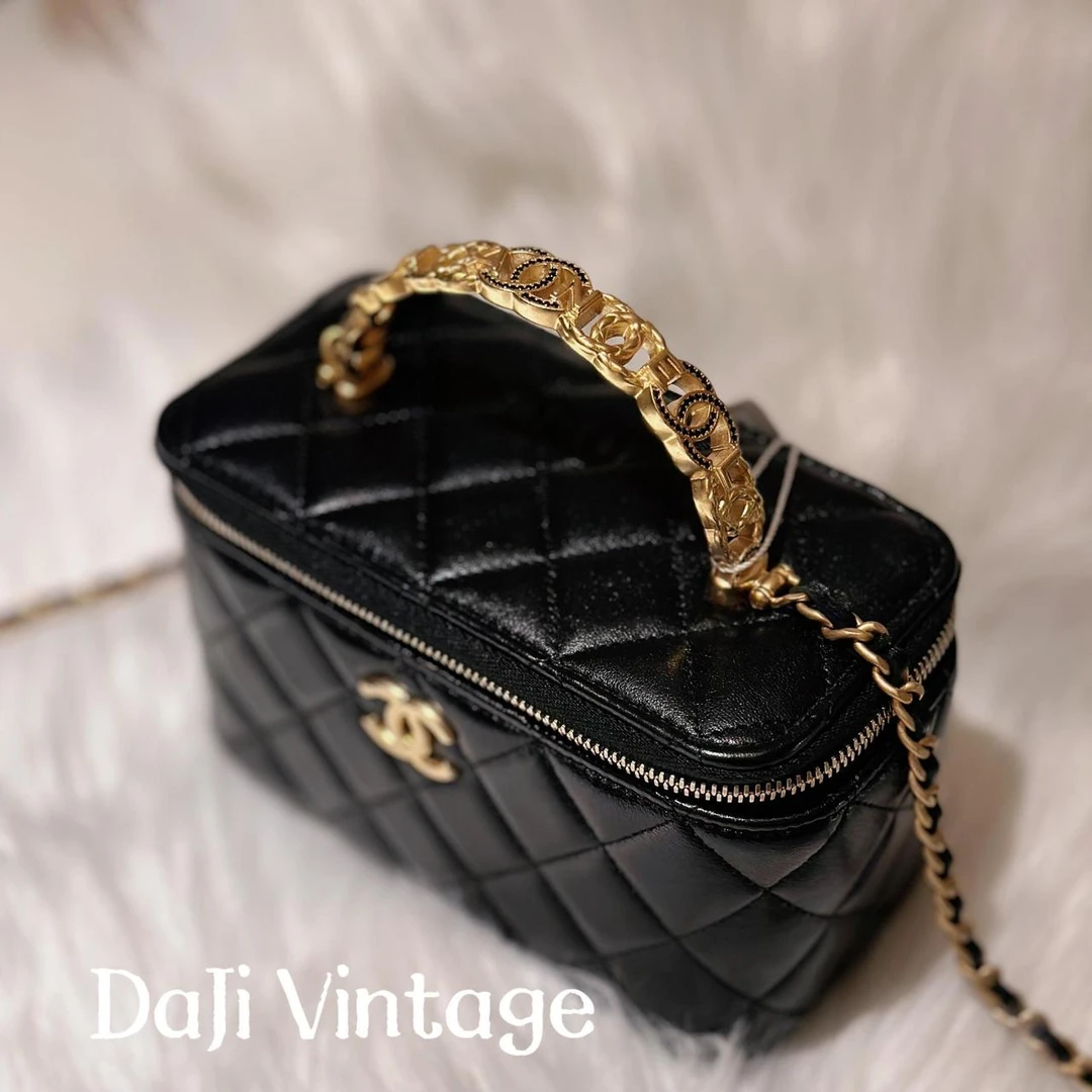 大吉中古/Chanel香奈儿黑金logo手柄长盒子斜挎包