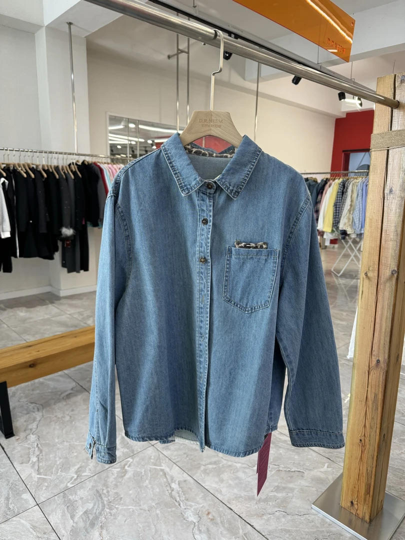 DRN 豹纹拼接牛仔衬衫