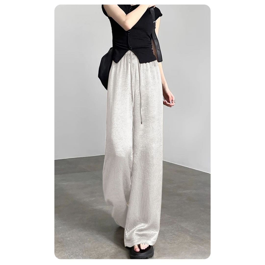 UQS时尚窄版夏季阔腿休闲裤女2025新款显瘦高腰薄款宽松直筒长裤