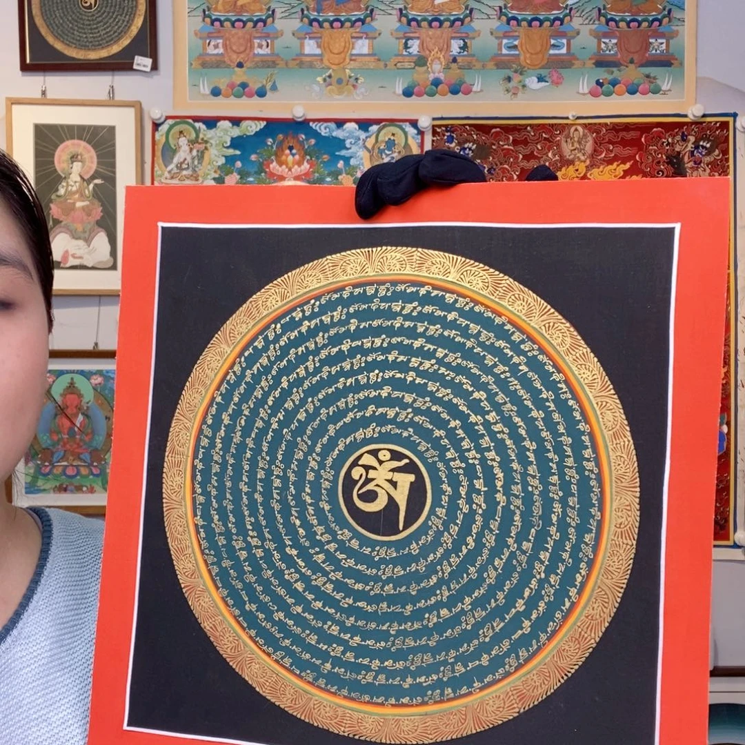 装裱画纯手绘唐卡30厘米左右六字真言