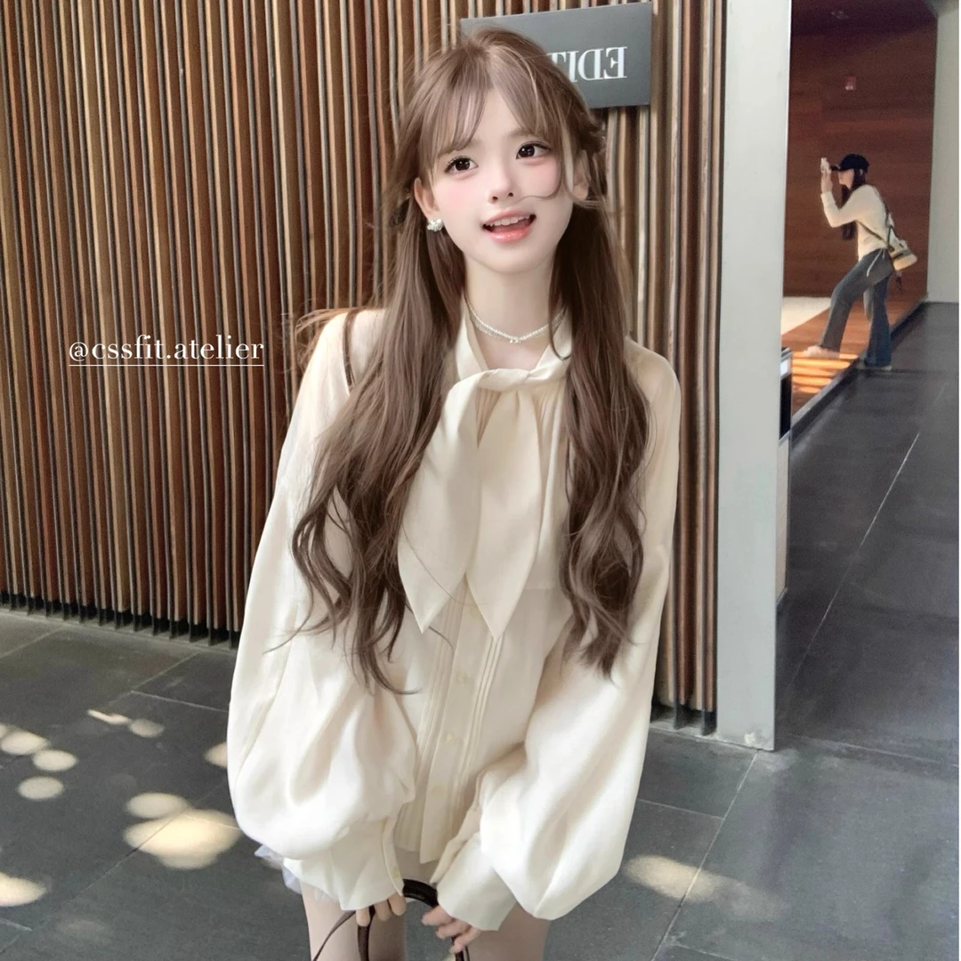 【雏菊信笺】可爱少女感兔耳领长袖衬衫+超百搭南瓜短裤减龄套装女