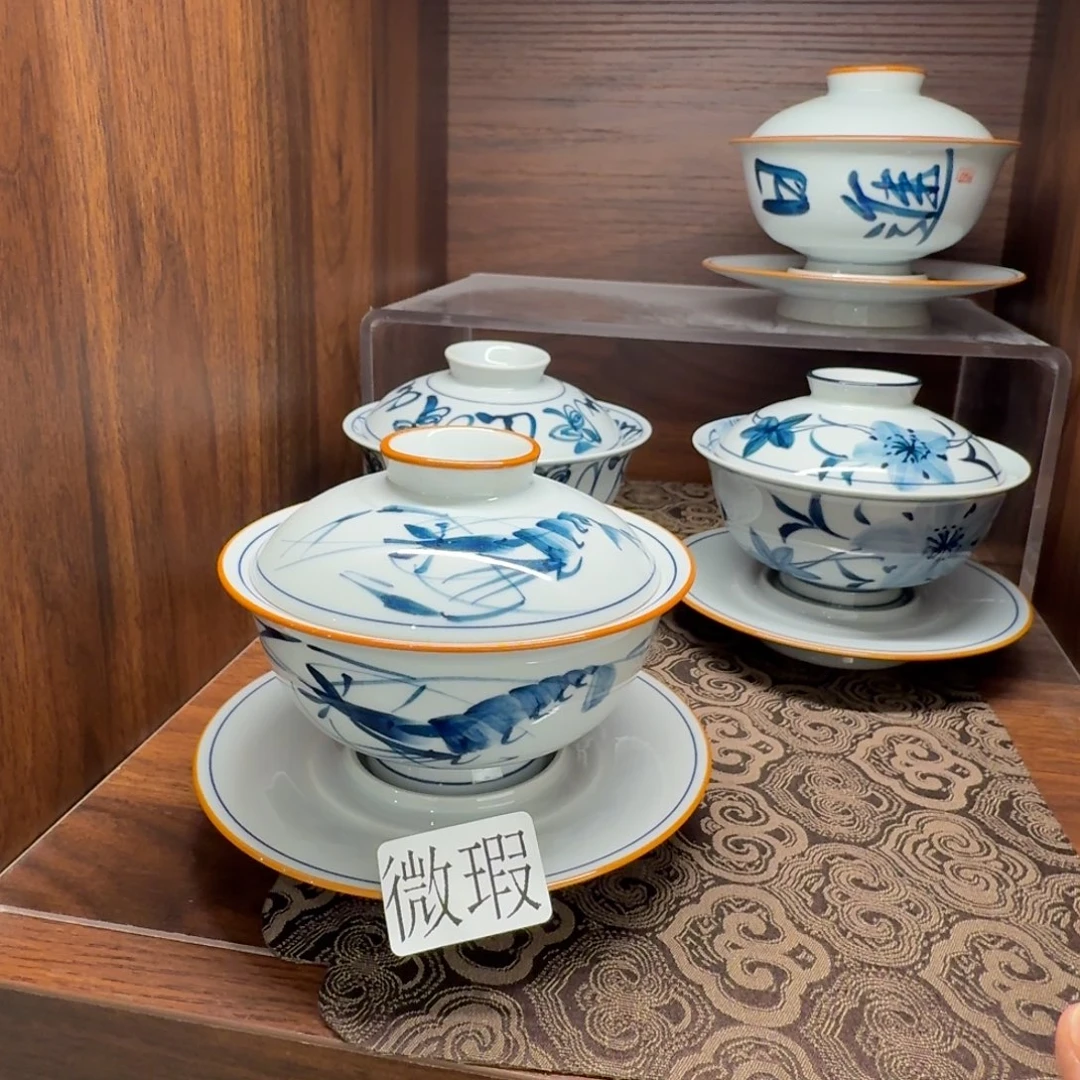 釉下手绘茶具微瑕