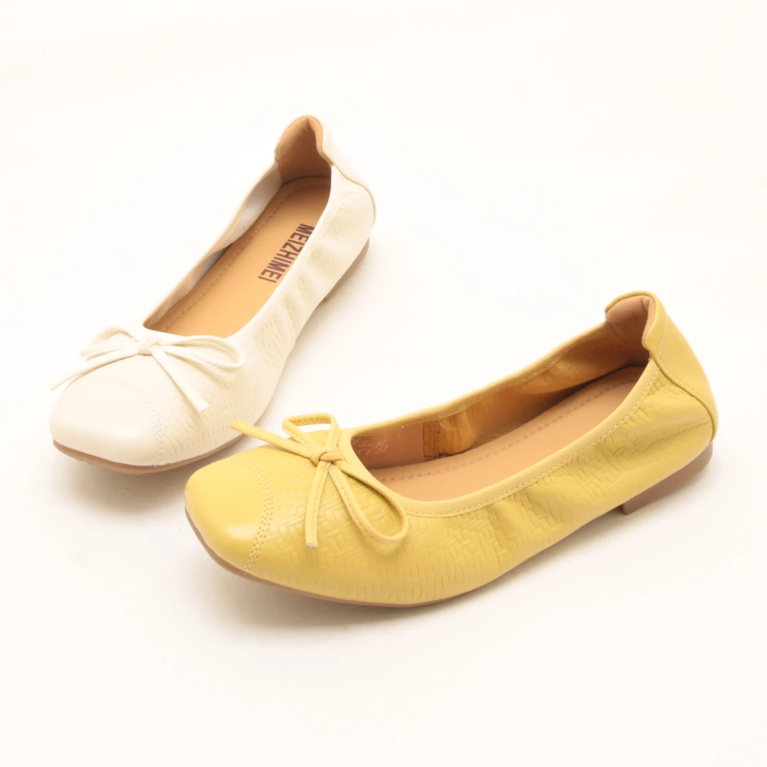 7027春夏新款蝴蝶结真皮懒人一脚蹬软底浅口单鞋平底芭蕾女鞋