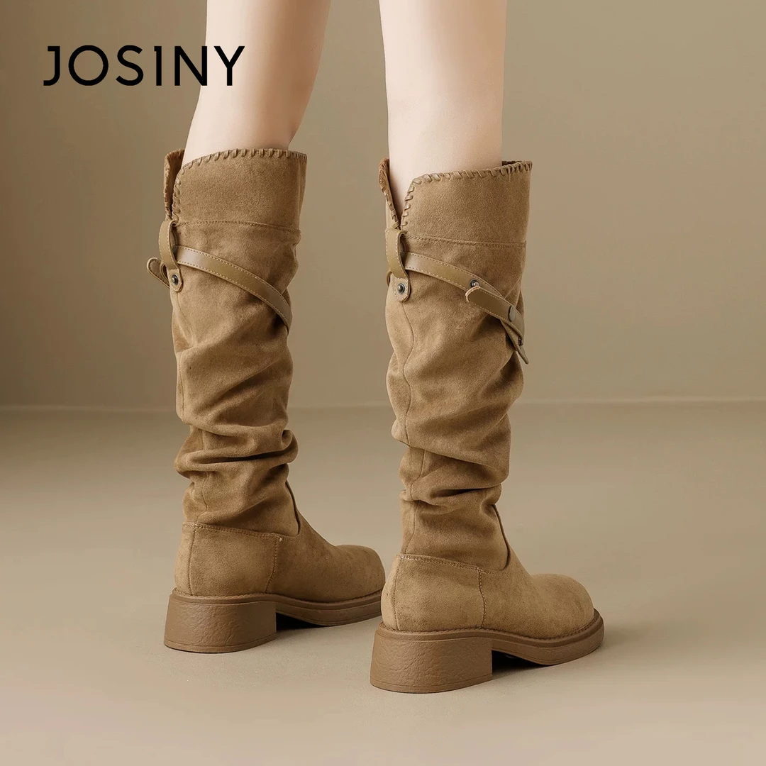 卓诗尼长筒堆堆靴女冬季超火不过膝复古美拉德时尚洋气厚底长靴女