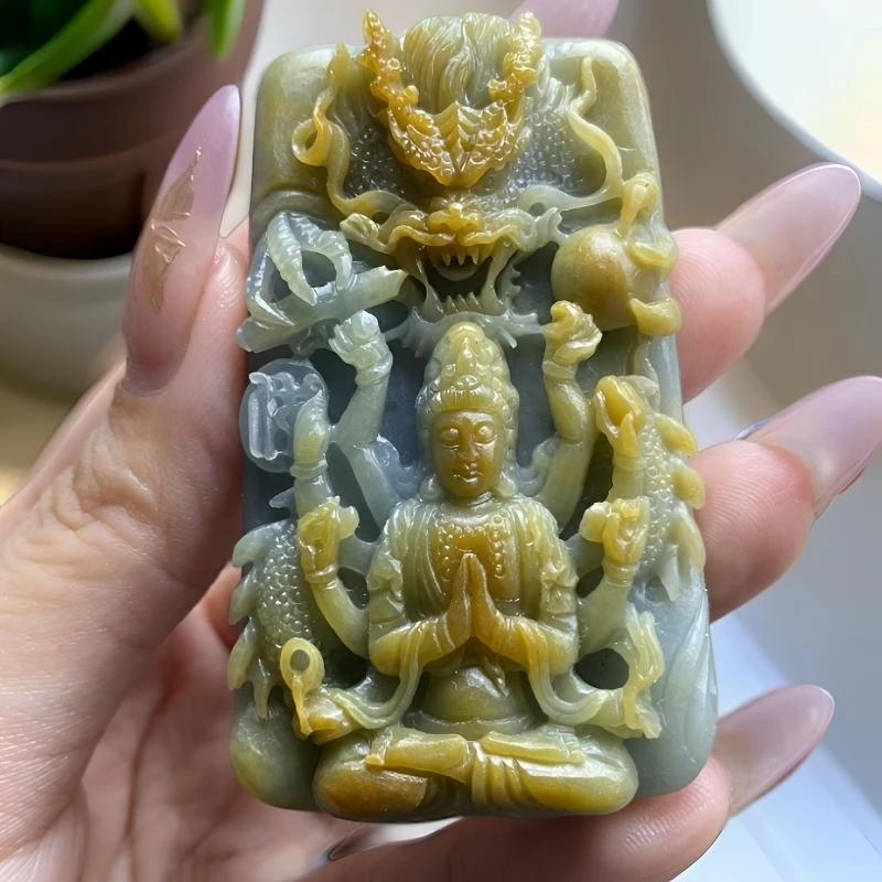 翡翠 御龙千手观音 属鼠守护 毛货买断 尺寸65*37*11.6mm