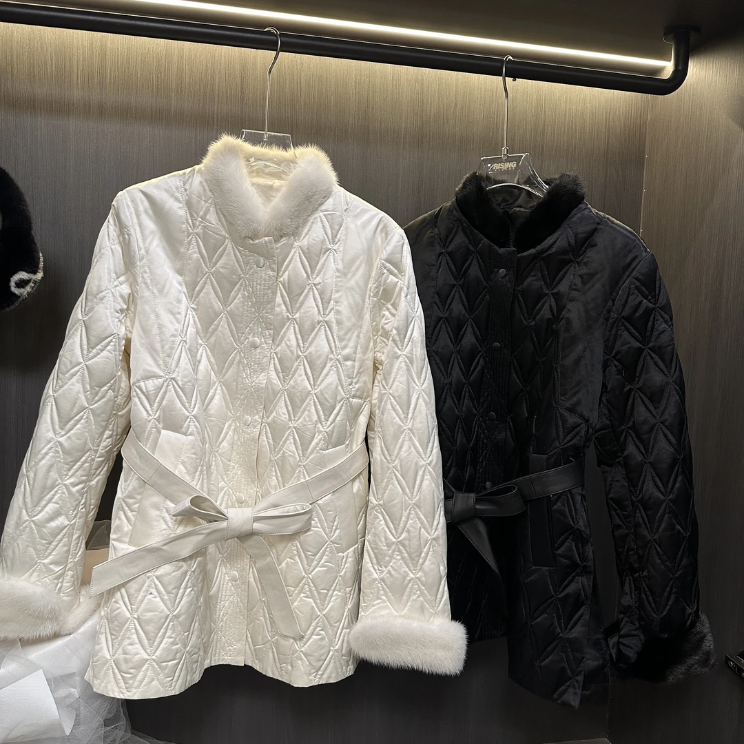 RISING&CLOUDS【小云姐】舒适百搭羊毛菱格腰带羽绒服120562