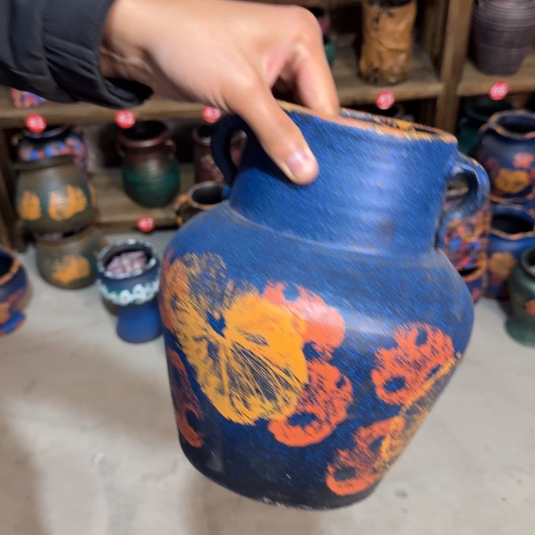 红陶浮雕花盆炸炸炸