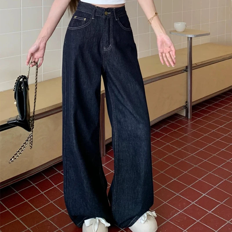 美式复古阔腿牛仔裤女2025春季新款高腰显瘦百搭直筒长裤81008