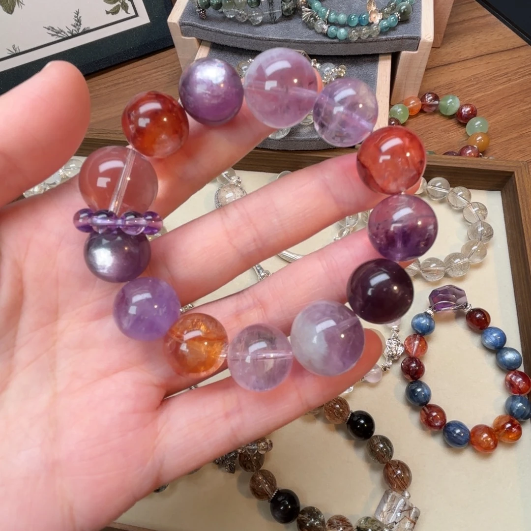 未镶嵌水晶手链天然水晶紫红多宝手串