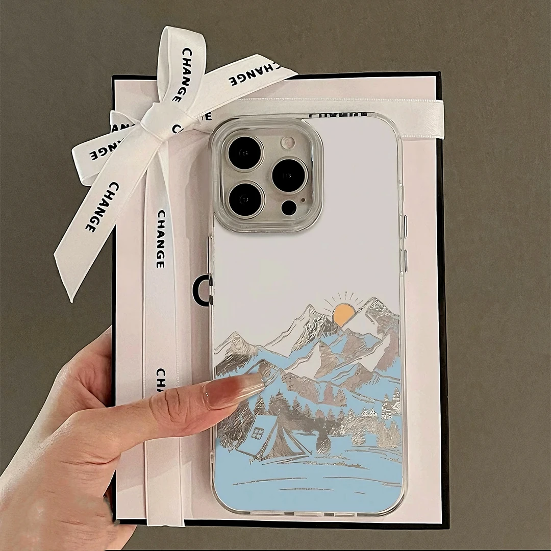 创意雪山日出风景适用iPhone苹果16手机壳1314华为vivo小米oppo
