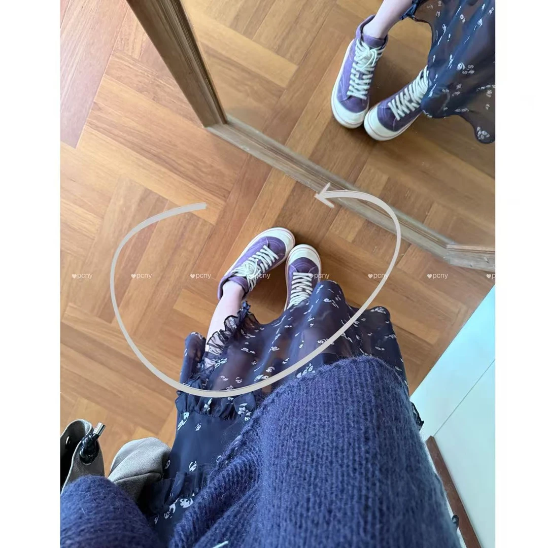 PCNY「秋林谧语」不理理秋季新款小众女装高帮拼色复古百搭帆布鞋女