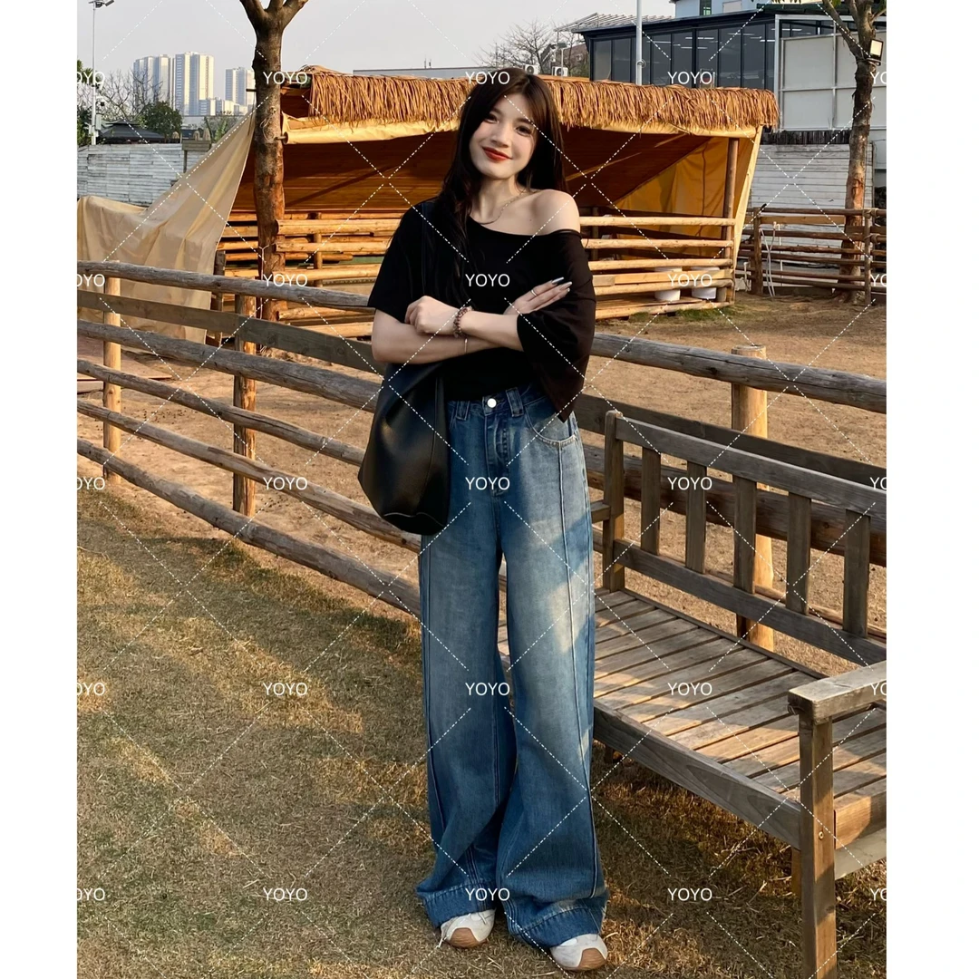 YOYO自制【显瘦神裤】春款2025水洗垂感牛仔阔腿拖地裤