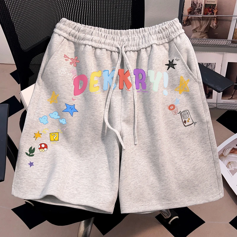 jtrt美式休闲短裤夏季新款ins潮牌短袖宽松抽绳设计感印花五分裤