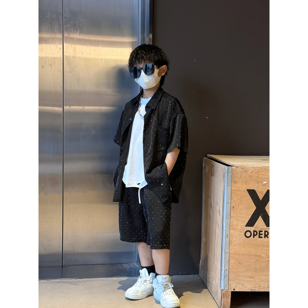 THE LUHAN 【星辰大海】时尚休闲夏季潮流点钻痞帅中大童套装24080