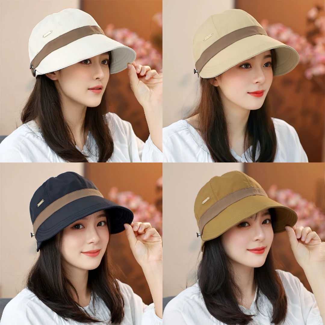 露思同款渔夫帽子女头围防晒鸭舌帽紫外线防紫外线空顶帽帽檐女款